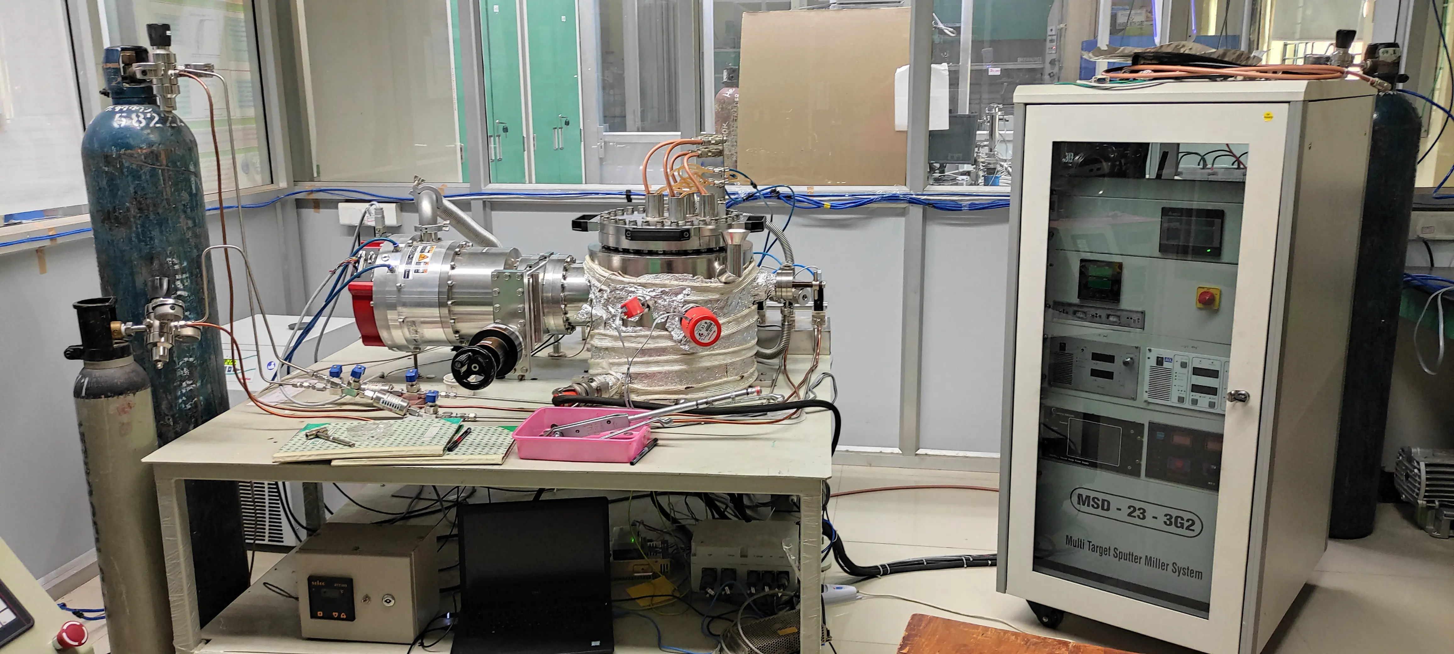 The DC-magnetron sputtering setup present in superconductivity lab, NISER 