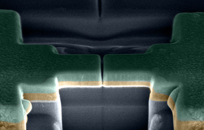 SEM colourised image of fabricated Josephson Junction